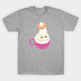 Sweet Corgi Coffee Love, Corgi Pink Cuppa Puppuccino Style T-Shirt